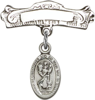 Sterling Silver Badge Pin St. Christopher Baby Badge - Engravable