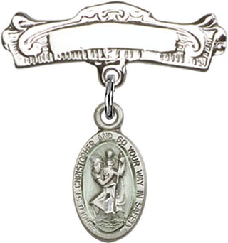 Sterling Silver Badge Pin St. Christopher Baby Badge