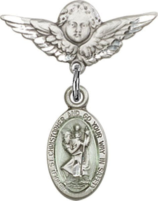 Sterling Silver Small Angel w/Wings St. Christopher Baby Badge