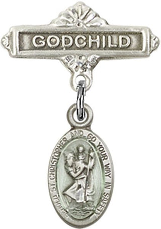 Sterling Silver Godchild St. Christopher Baby Badge