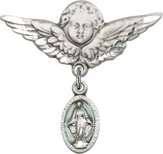 Sterling Silver Large Angel w/Wings Miraculous Baby Badge