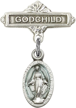 Sterling Silver Godchild Miraculous Baby Badge
