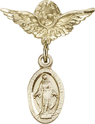 14kt Gold Filled Small Angel w/Wings Miraculous Baby Badge