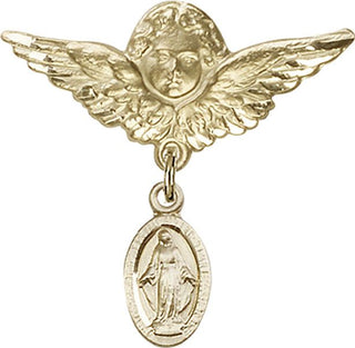 14kt Gold Large Angel w/Wings Miraculous Baby Badge
