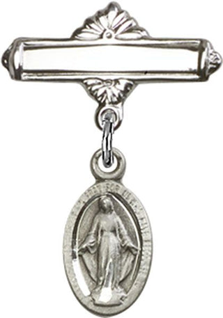 Sterling Silver Polished Badge Pin Miraculous Baby Badge
