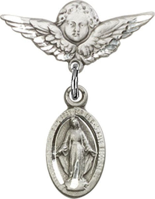 Sterling Silver Small Angel w/Wings Miraculous Baby Badge
