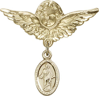 14kt Gold Filled Large Angel w/Wings Scapular Baby Badge