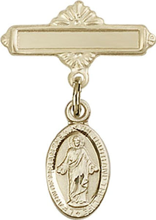 14kt Gold Polished Badge Pin Scapular Baby Badge