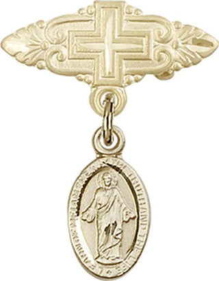 14kt Gold Badge Pin With Cross Scapular Baby Badge
