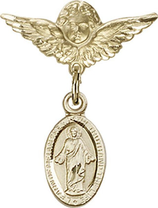 14kt Gold Small Angel w/Wings Scapular Baby Badge