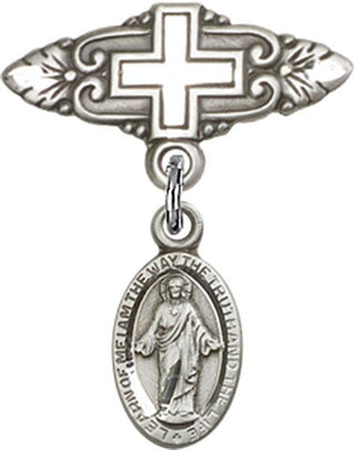 Sterling Silver Badge Pin With Cross Scapular Baby Badge