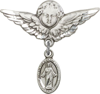 Sterling Silver Large Angel w/Wings Scapular Baby Badge