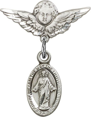 Sterling Silver Small Angel w/Wings Scapular Baby Badge