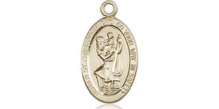 14kt Gold Saint Christopher Medal Engraved Catholic Saint Jewelry