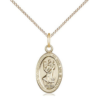 14kt Gold Saint Christopher Medal Engraved Catholic Saint Jewelry