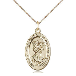 14kt Gold Saint Christopher Medal Engraved Catholic Saint Jewelry