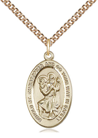 14kt Gold Saint Christopher Medal Engraved Catholic Saint Jewelry