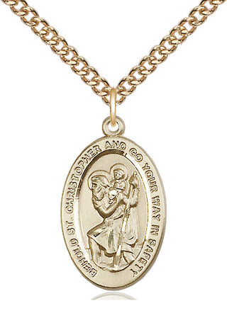 14kt Gold Saint Christopher Medal Engraved Catholic Saint Jewelry