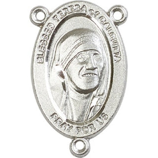 Silver Plate Saint Teresa of Calcutta Rosary Center Rosary Center Engraved Catholic Saint Jewelry