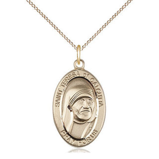14kt Gold Filled Saint Teresa of Calcutta Medal Catholic Jewelry Engraved Catholic Saint Jewelry