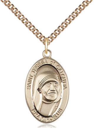 14kt Gold Filled Saint Teresa of Calcutta Medal Catholic Jewelry Engraved Catholic Saint Jewelry