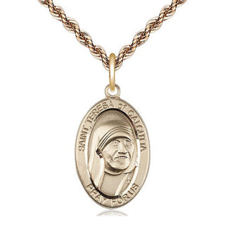 14kt Gold Filled Saint Teresa of Calcutta Medal Catholic Jewelry Engraved Catholic Saint Jewelry