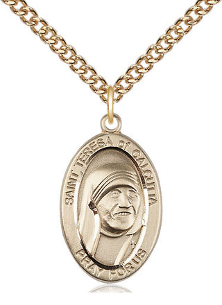 14kt Gold Saint Teresa of Calcutta Medal Engraved Catholic Saint Jewelry