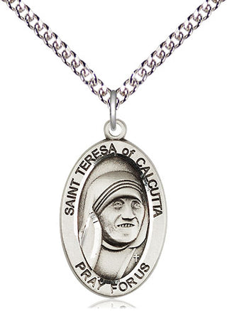 Sterling Silver Saint Teresa of Calcutta Medal Catholic Jewelry Engraved Catholic Saint Jewelry