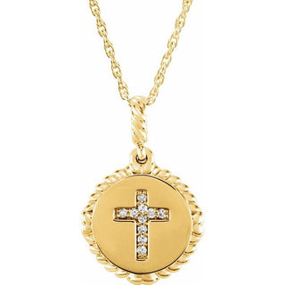 14K Yellow .04 CTW Natural Diamond Cross Rope 16-18" Necklace