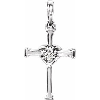 Platinum .025 CT Natural Diamond Heart & Cross Pendant