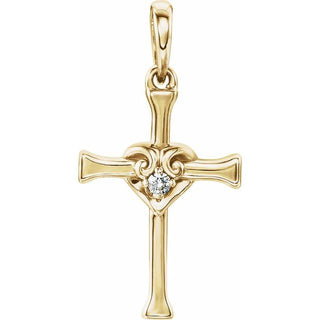 14K Yellow .025 CT Natural Diamond Heart & Cross Pendant