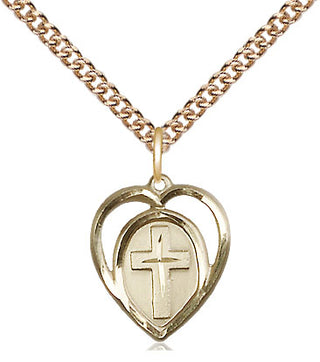 14kt Gold Filled Heart Cross Medal Religious and Catholic Jewelry