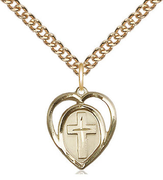 14kt Gold Filled Heart Cross Medal Religious and Catholic Jewelry