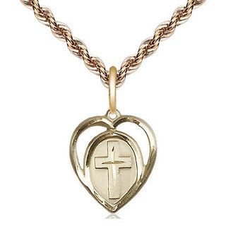 14kt Gold Filled Heart Cross Medal Religious and Catholic Jewelry