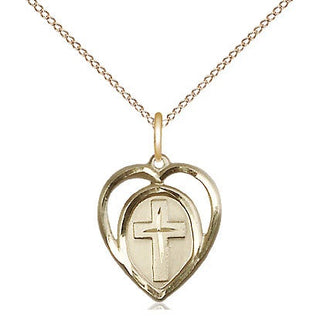 14kt Gold Heart Cross Medal