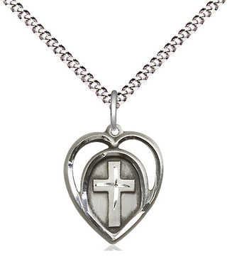 Sterling Silver Heart Cross Medal Religious and Catholic Jewelry