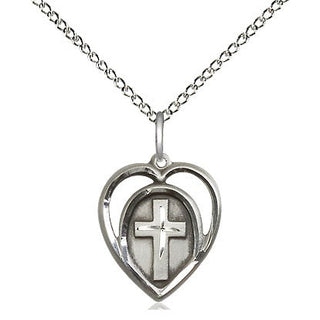 Sterling Silver Heart Cross Medal Religious and Catholic Jewelry