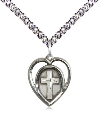 Sterling Silver Heart Cross Medal Religious and Catholic Jewelry
