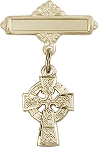 14kt Gold Filled Polished Badge Pin Celtic Cross Baby Badge
