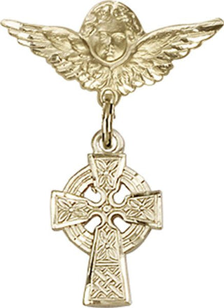 14kt Gold Filled Small Angel w/Wings Celtic Cross Baby Badge