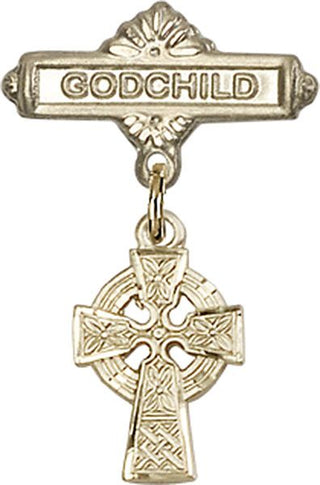 14kt Gold Filled Godchild Celtic Cross Baby Badge