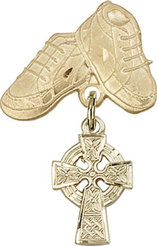 14kt Gold Filled Baby Boots Celtic Cross Baby Badge