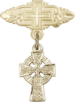 14kt Gold Badge Pin With Cross Celtic Cross Baby Badge