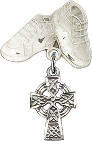 Sterling Silver Baby Boots Celtic Cross Baby Badge