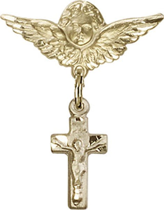 14kt Gold Filled Small Angel w/Wings Crucifix Baby Badge