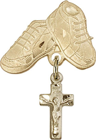 14kt Gold Filled Baby Boots Crucifix Baby Badge