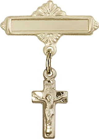 14kt Gold Polished Badge Pin Crucifix Baby Badge