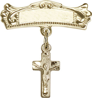 14kt Gold Badge Pin Crucifix Baby Badge