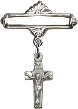 Sterling Silver Polished Badge Pin Crucifix Baby Badge