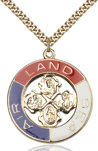 Gold Plate Sterling Silver Land, Sea, Air Medal Catholic Jewelry